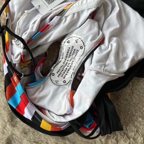 Cupshe | Multi Color Stripe Front Cross One Piece Swimsuit, Black Belt, NWT - Picture 11 of 11